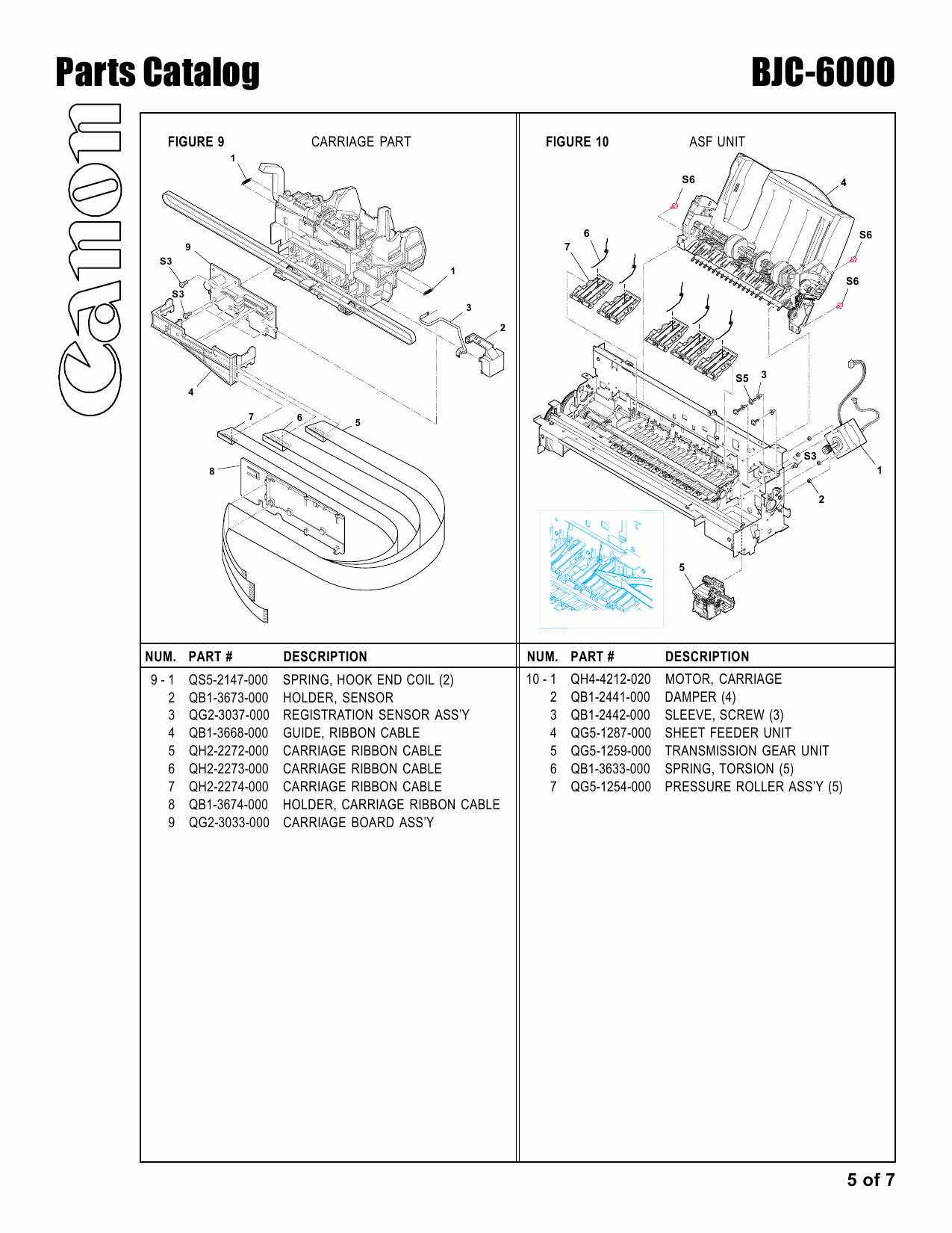 Canon BubbleJet BJC-6000 6010 Parts Catalog Manual-6